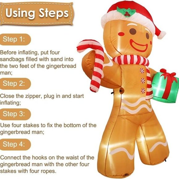 NEW 8ft Christmas Inflatable Gingerbread Man, Christmas Blow Up Yard Decoration - Picture 6 of 8